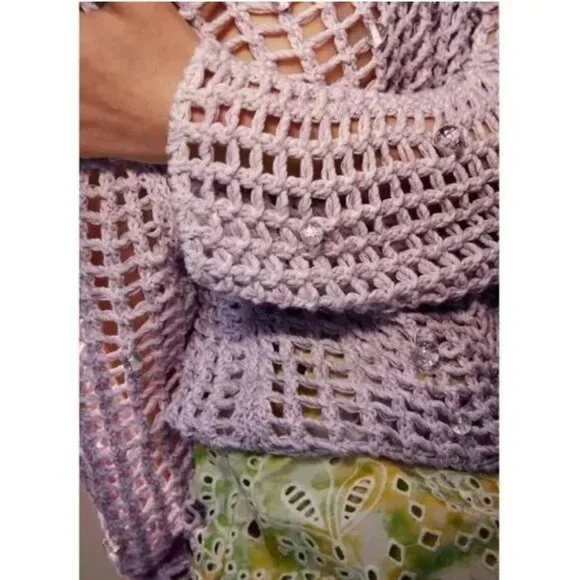 & Other Stories x Susan Fang Lilac Beaded Open Knit Crochet Top Size L